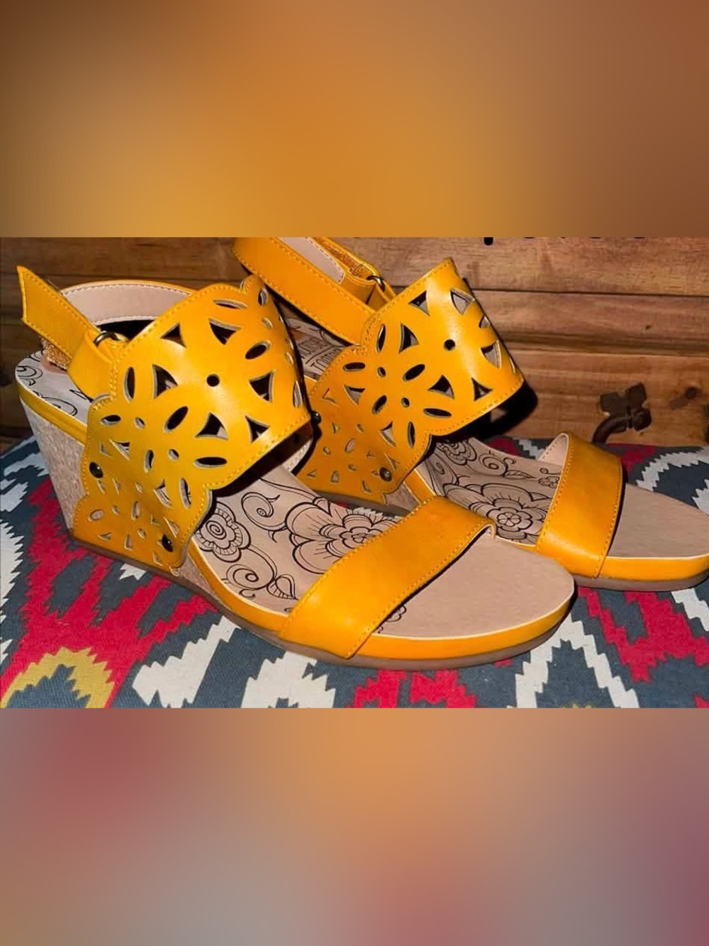 Mootsies Tootsies Yellow Laser-Cut Wedge Sandals